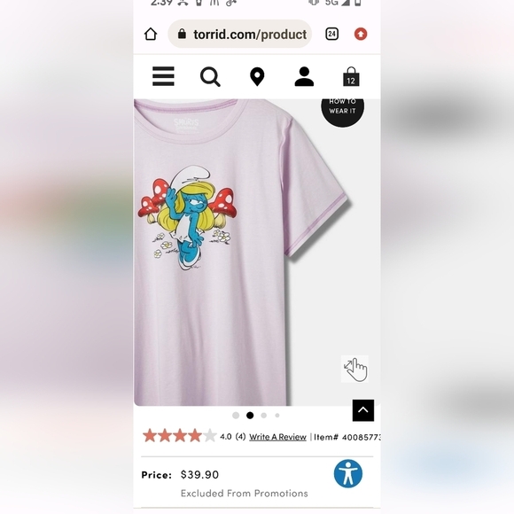 Torrid Smurfette Classic Fit Cotton Crew Seam Tee plus size 1x - Picture 3 of 11